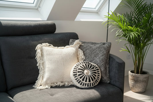 Cojin de telar cuadrada con flecos - Marfil