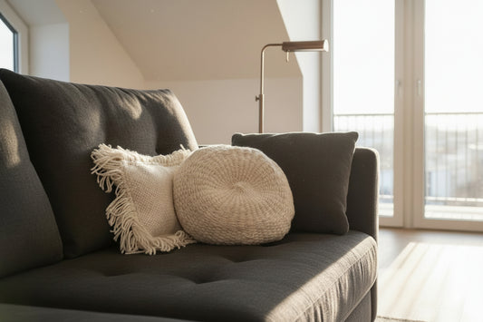 Funda de cojin de telar con flecos - Marfil