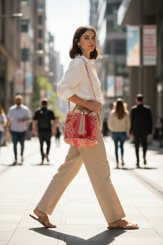 BOLSO WAYUU ROJO Y NARANJA