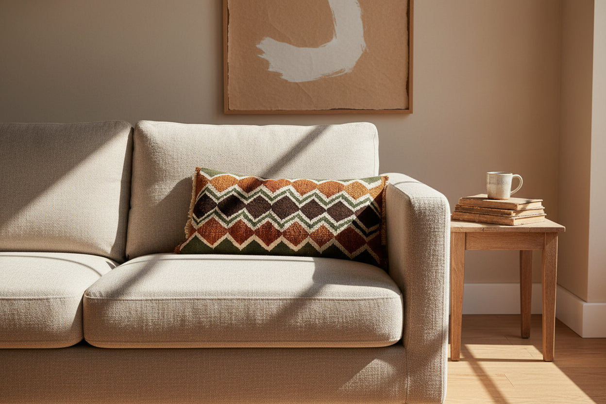 Cojin de lana tejido en telar