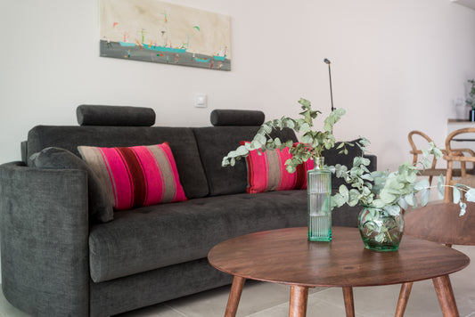 Cojin de lana tejido en telar - rayas anchas