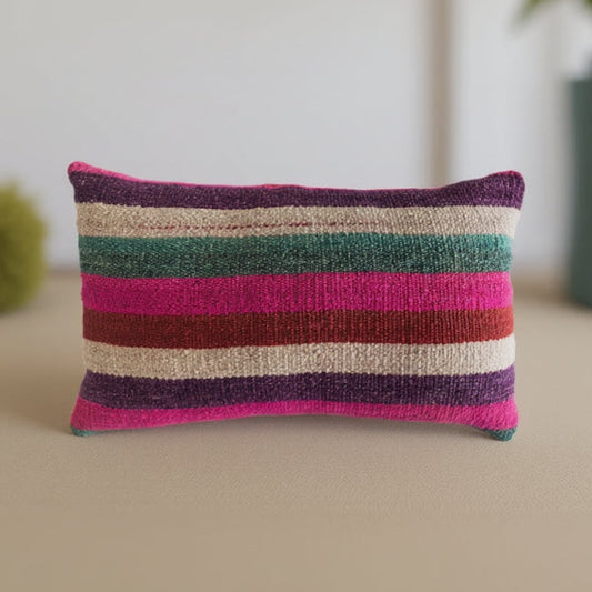 Cojin Etnico de lana tejido telar  - Rayas finas
