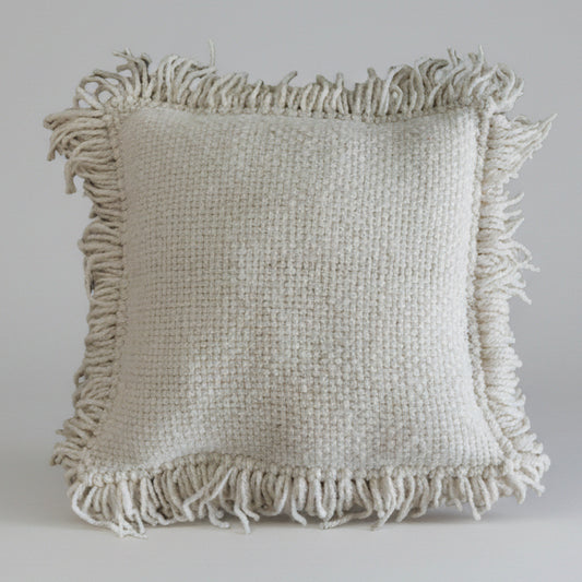 Cojin de telar cuadrada con flecos - Marfil