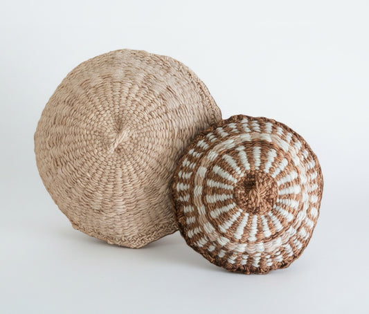 Cojin de telar redondo de lana de oveja - Camel y Natural