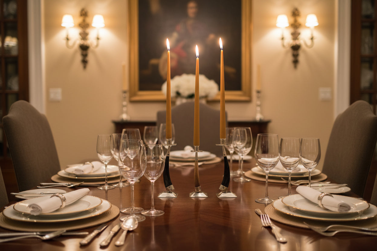 Par de candelabros con cuernos de chivo y alpaca 20 cm