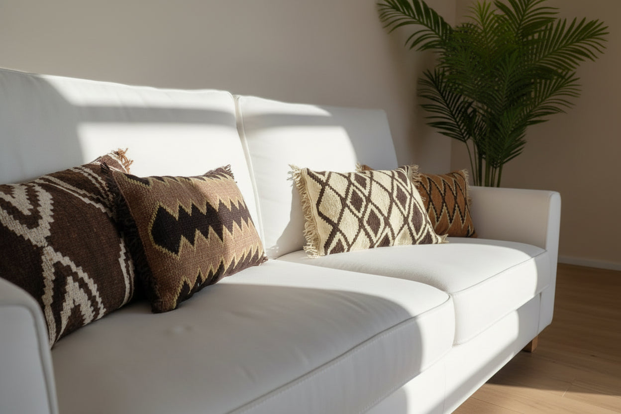 Cojin de lana tejido en telar