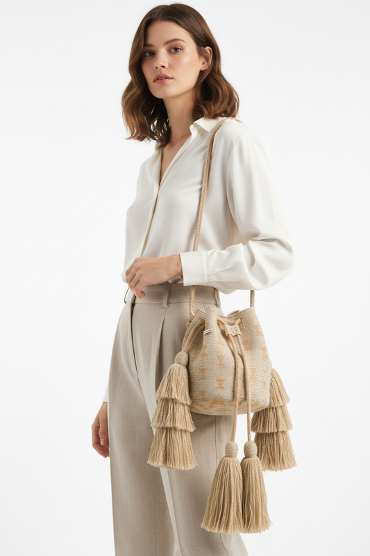 BOLSO WAYUU BEIGE Y SALMON