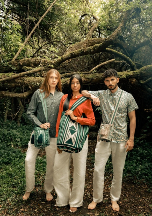 BOLSO WAYUU BEIGE CON VERDE