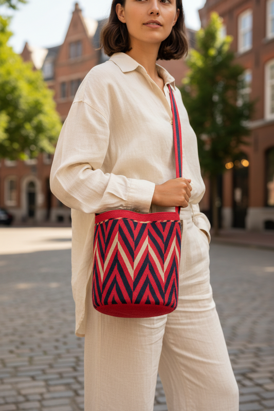 BOLSO WAYUU  GRIS , AZUL Y NARANJA