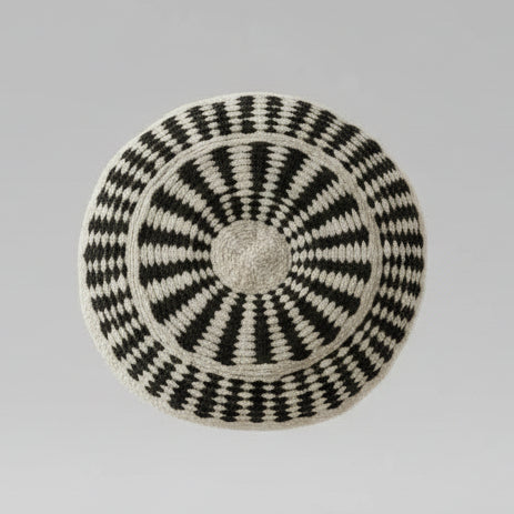 Cojin telar redondo  de lana de oveja -  Marfil  y negro
