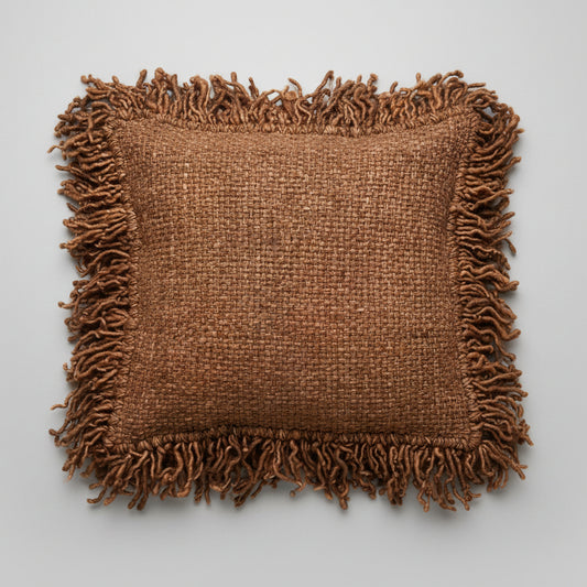 Cojin de telar con flecos - Marrón